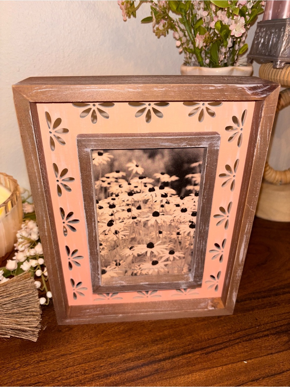 Rustic Pink Floral Cutout Picture Frame - Home Accents